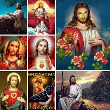 5D САМ Диамантена живопис Портрет на Светия Бог Исус, Пълна с Диамантени плочки, Бродерия на кръстат бод, Декор за бродерия, Подарък ръчна изработка