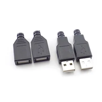 5V 1.5 A-2A USB Конектор Тип A Женски Мъжки USB 2.0 4-Пинов Адаптер Спойка С Черна Пластмасова Капачка САМ Connector Plug J17