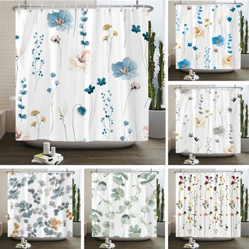 Елегантна завеса за душ с цветя 180x180 cm, завеса за душ с флорални принтом, полиестерна завеса за баня, обзавеждане за баня, се изтриват с помощта на куки