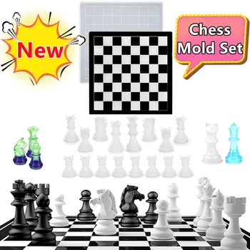 Ново записване, кристална форма от епоксидна смола, Международна шахматна дъска шахматна дъска, набор от силиконови форми за леене САМ, Набор инструменти за извършване на diy