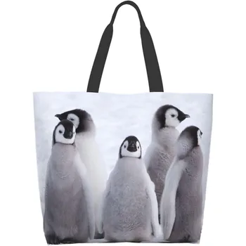 Чанта-тоут с сладък пингвин, голяма дамски ежедневни чанта през рамо, Множество многофункционална чанта за пазаруване на открито