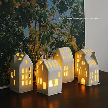 TingKe Скандинавски датски архитектурно моделиране керамичен свещник декорация на дома, лесен матиран кухи керамични украшение за малък дом