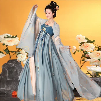 Han Xu Han Fu Дамски Есенна Фея Шинуазри В Елегантния Старинен стил, Риза с Голям ръкав, Пола Хэзи, най-високата Красота, Направено в Тан