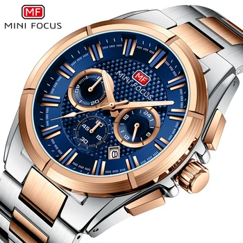 Спортни кварцов мъжки часовник MINI FOCUS от водеща марка на Луксозни с мулти-функционален дисплей датата, Мода Водоустойчив Часовник от неръждаема стомана 0495 г