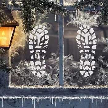 Отпечатъци от краката на Дядо Коледа на пода, Шаблони за отпечатъци от обувки на Дядо Коледа и шаблон шаблон снежинки