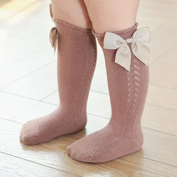Летни чорапи за момичета в тънка мрежа с лъкове, детски чорапи със средна дължина, чорапи принцеса за бебета, красиви и сладки, за бебета