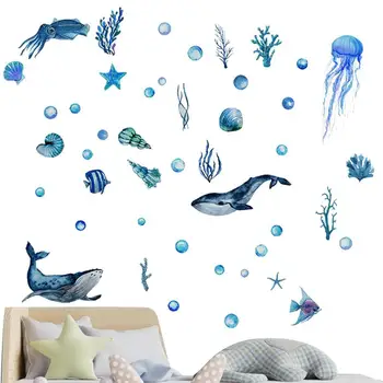 Стикери за стена под формата на океански риби Светят в тъмното Светещи Риби Костенурка Медуза боядисани стени са Водоустойчиви стикери за Многократна употреба на стената с животни