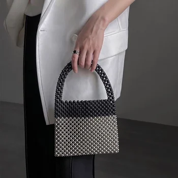 Нови модни дамски чанти с текстурным дизайн INS, реколта чанти от акрилен плат, бродирани със сребро, украсени с мъниста, за жени, индивидуални чанти с кристали