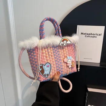 Популярната малка чанта, Дамска лятна нова Нишевая дизайнерска чанта през рамо, плетени чанти-кофа