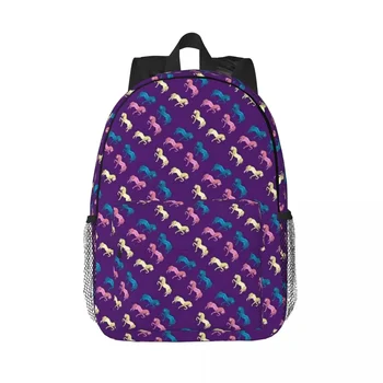 Кон, лилаво раници, тийнейджърката чанта за книги, модерни училищни чанти за студенти, пътен раница, чанта през рамо с голям капацитет