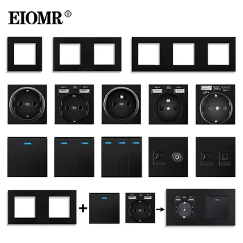 EIOMR Black UK EU резервни Части за Контакти, USB Type-C 5V 2100mA, RJ-45 TV Computer HDMI резервни Части, Мультитипный Модул с Размери 52 * 52 мм За монтаж със собствените си ръце