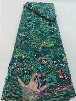Африканска лейси плат 2021 Висококачествена дантела Нигерийски дантелен плат за женски рокли Френски тюл с мъниста Завързана материал