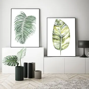 Плакат с тропическа палма, Акварел, Зелени листа, декоративна картина, модерните стенни художествени картини, платно за всекидневната, домашен декор
