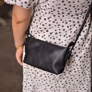 AETOO Оригиналната проста кожена чанта през рамо в литературния стил ретро стил от мека телешка кожа, дамски чанта за крайградски пътувания, ежедневни чанта на едно рамо s