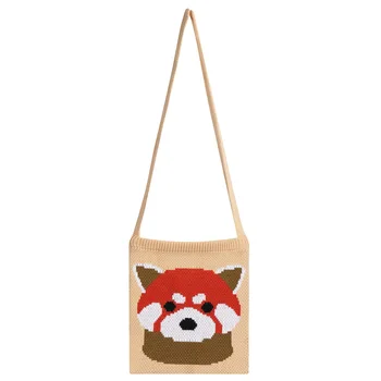 Нова дамска вълнена чанта-тоут на едно рамо, вязаная диагонално чанта Red Panda, японски и корейски стил
