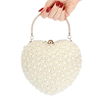 Вечерни чанти-клатчи с перли, чанта на верига под формата на прасковен цвят сърце, чанта през рамо за сватбени диаманти, дамская чанта, мини-вечерни чанти