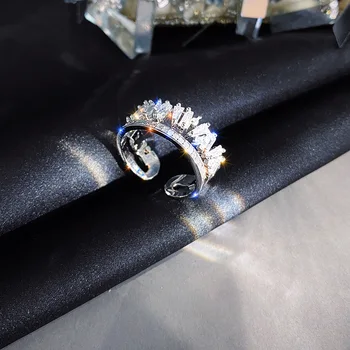 Луксозни двуслойни откриване на пръстени от сребро с покритие от цирконий за жени 2021 Нови Модни Дамски украса за сватбени партита Сексуално пръстен за момичета