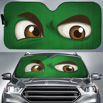Забавен 3D принт зелени Очи, Защита на салон на автомобил, Универсална сенника на предното стъкло на автомобила, сгъваема Теплоотражатель, Авто Козирка от слънцето