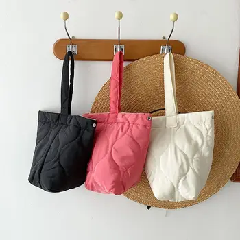 Лента памук-мека топ-дръжка за чанта-мека форма кофа нагънат плътен цвят стил Инс пикник