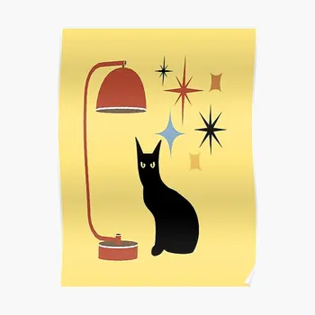 Ретро-Атомен Черна котка средата на века, плакат с принтом, декорация, Домашен модел, Забавна стенопис, художественото оформление на стаята, Без рамка