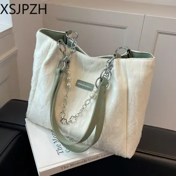 Нишевая Висококачествена чанта-тоут за жени 2023 година на Издаване, нова чанта с перлената на веригата и голям капацитет, чанта на едно рамо, Универсална Тенденция