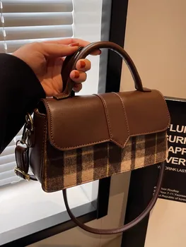 Контрастная вълнена квадратна чанта през рамо за жени, нова зимна луксозна дизайнерска марка модни малка чанта