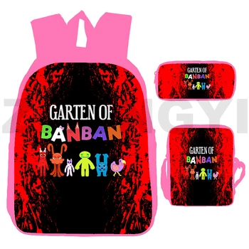 Модерен Розов 3D Принт Аниме Garten of BanBan 2 Раница За тийнейджъри Bookbag Back To School 3 В 1 Чанта Garten of BanBan Kawaii Schoolbag
