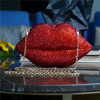 Дамска чанта 2023 Тенденция, кристали за устни, чанта с декорация във формата на кристали, рамо чанти с диаманти за сватбени партита, Косметичка за вечеря