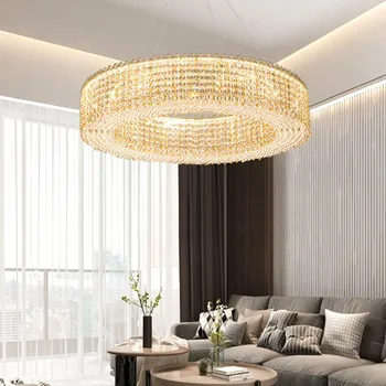 Модерен Дизайн на таван висящи осветителни тела с кристали шампанско 2024 led кръгли висящи осветителни тела за хол Home Decor Блясък
