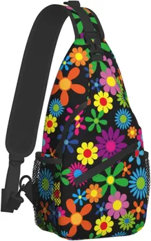 Пъстри цветя хипи, чанта-прашка, раница, дамска мъжка чанта през рамо, нагрудная унисекс чанта за пътуване, разходки с регулируем колан