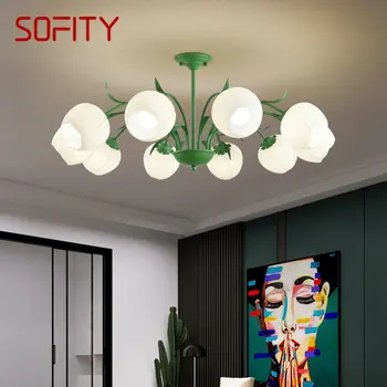 Led полилей SOFITY Green с творчески прости свеж дизайн, стъклен подвесная лампа за дома, хол, спалня