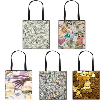 Модерна чанта със знака за долар и евро с принтом, чанти-тоут за момичета, монети, дамски Мъжки пазарска чанта, дамски чанти, за пазаруване