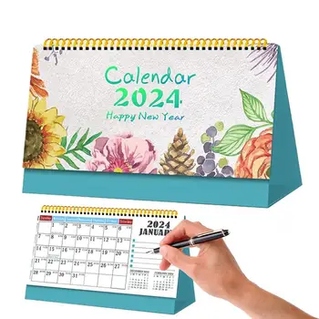 Настолни календари в 2024 година, месечни календари за планиране на работния плот, творчески настолни проектанти от дебела хартия и ваканция за учениците