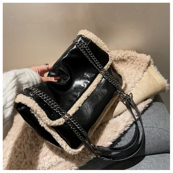 Межсезонная ретро чанта през рамо за жени, модерна чанта-месинджър от изкуствена кожа и козина Шерпа, преносими ежедневни дамски дизайнерски чанта