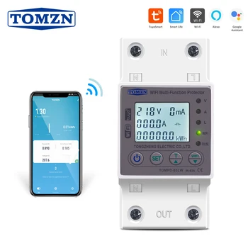 TOMZN 63A WIFI Smart Switch Брояч на Енергия SASHA Брояч кВтч Автоматична функция Таймер с напрежение, ток и защита от изтичане на информация