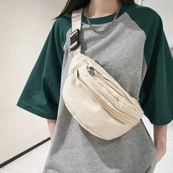 Холщовая нагрудная чанта за жени 2023, нова однотонная Японската проста ежедневна чанта, Лятна чанта за мобилен телефон, малка чанта през рамо