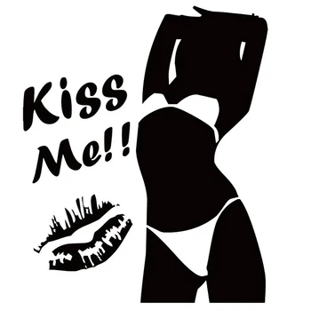 секси момиче 12 * 15 см целува ме! Модно художествена украса на задното стъкло на автомобил, винил стикер на бронята или лаптоп