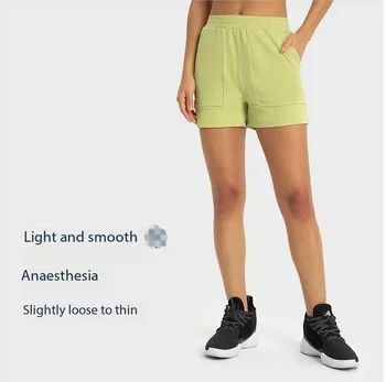 Дамски къси панталони Lulu със странични джобове, спортни къси панталони за практикуване на джогинг, йога, фитнес, спортни къси панталони, спортни облекла