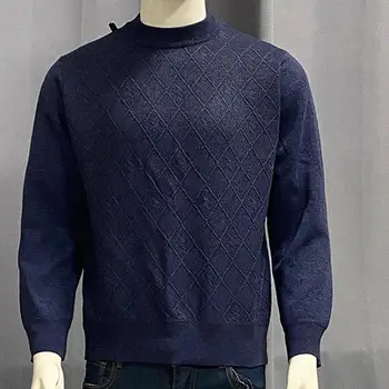 Долната риза, дебел мъжки пуловер с кръгло деколте премиум-клас, обикновен зимен пуловер с дълъг ръкав, незаменим за есен-зима