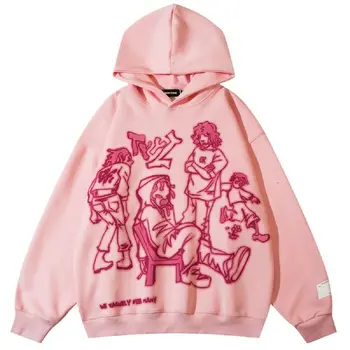 Градинска облекло в стил хип-хоп, hoody с розов принтом, hoody с забавен модел от картун 