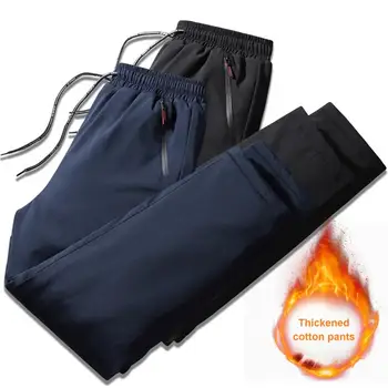 Мъжки зимни панталони Плюс кадифе ветроупорен мъжки панталони С повишен джобове с цип, универсални монтиране на ежедневните панталони
