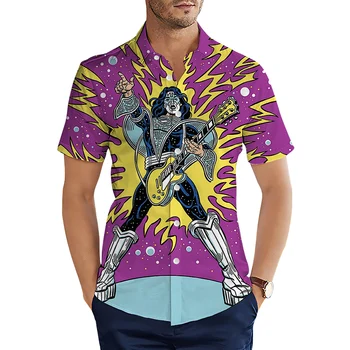 Модерен мъжки ризи HX, ризи с къс ръкав с 3D-принтом Kiss Band, Лятна ежедневни риза в стил хип-хоп за мъже, дрехи S-5XL