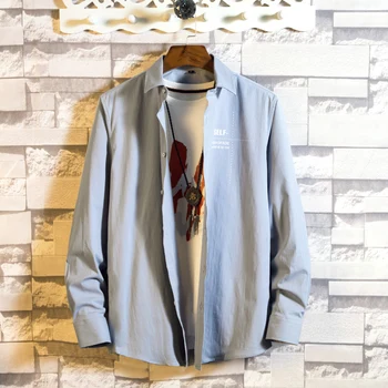 Мъжка делова риза с дълги ръкави и писмото принтом в стил Поп, класически и модерен дизайн, ежедневен офис работни облекла, луксозно мъжко облекло