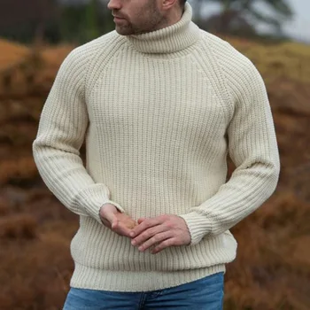 Чисто нов мъжки пуловер с висока воротом, есенно-зимни плетива, свободен пуловер с дълъг ръкав, пуловер отдолу