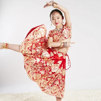 Детско етническа рокля за индийски танци, в началото на с бродерия, сари, рокля-люлка голям размер, комплект Lengha