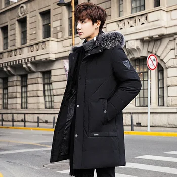 Ново зимно пуховое палто 2023 г., мъжко утолщенное топло и морозостойкое палто със средна дължина с качулка