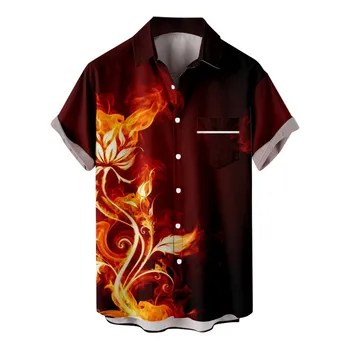 2023 Нови Ризи За Мъже, Модни Свободни Творчески Елементи, 3d Цифров Риза, Черен Мъжки Принт, Хавайска Риза С Къс Ръкав, Блузи