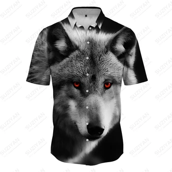 2023 Лятна Нова риза с животното Лъв, Тигър, Вълк, риза с 3D-принтом, Мъжки тенденция ежедневни риза, върховете на копчета, дрехи за ризи
