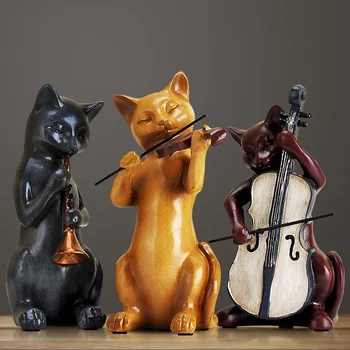 3 бр. Творчески фигурки хубава котка от смола, украса на американския селска къща, група скулптури котки, художественото оформление на стаята, подаръци