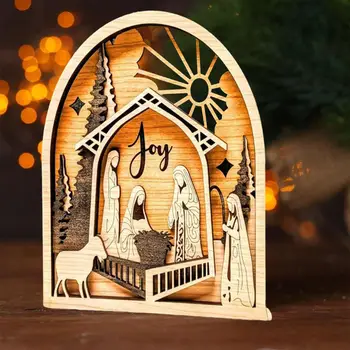 Празнична украса за дома, 3d Коледна украса Очарователни дървени орнаменти за Вертепа масата украса за Коледа